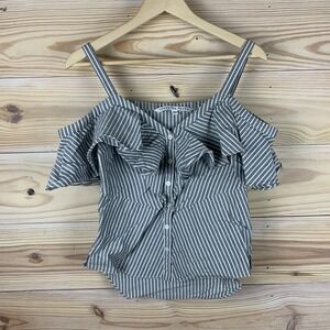 Veronica Beard Top Women 2 Ruffled Off The Shoulder Tank Gray‎ Striped Blouse